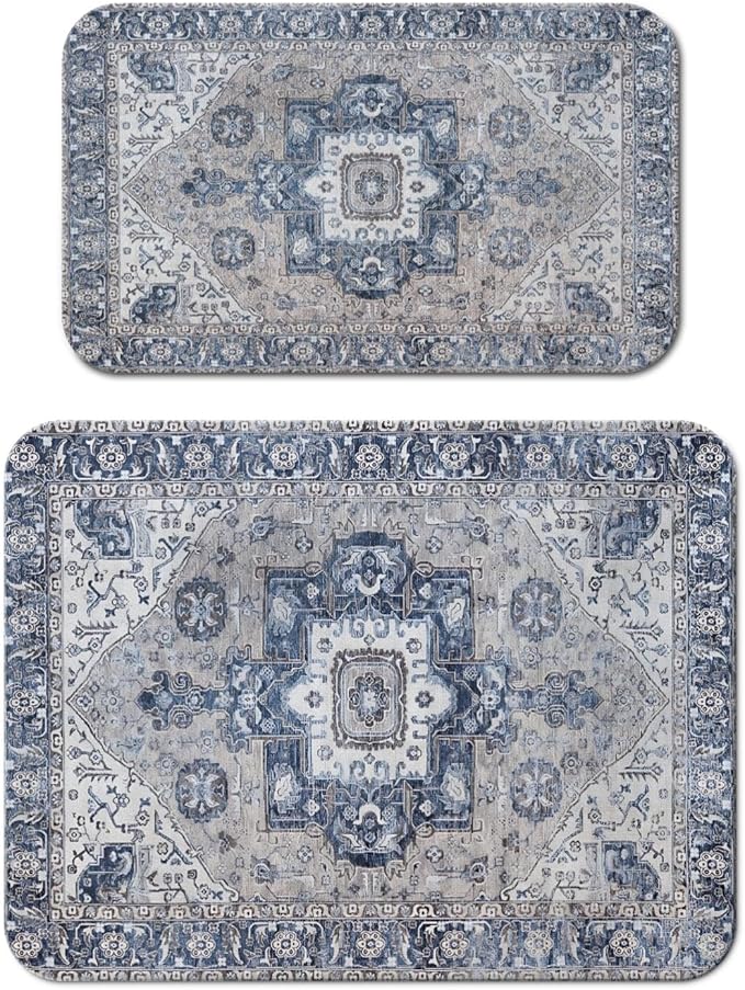 Dish Drying Mat 2-Pack with Medallion for Kitchen Counter Absorbent Dishes | Diatom Mud Mats (18x24, 19.5x12"). Non-slip rubber back for kitchen counter, coffee bar & sink scenes