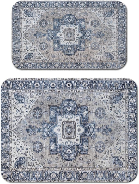 Dish Drying Mat 2-Pack with Medallion for Kitchen Counter Absorbent Dishes | Diatom Mud Mats (18x24, 19.5x12"). Non-slip rubber back for kitchen counter, coffee bar & sink scenes