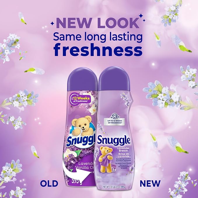 Snuggle In Wash Scent Booster, Lavender Breeze, 21oz, 4-Pack | Fragrance enhancer for clothes, bedding and activewear, HE safe, Bead form, Works in all machines and water temperatures