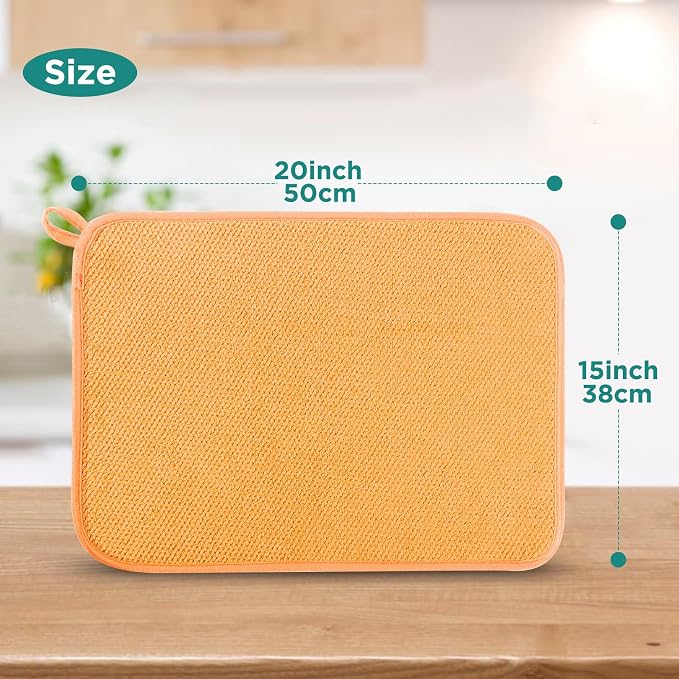 GeeRic Microfiber Dish Drying Mat, Super Absorbent Kitchen Dish Drying Pad, Reversible Gift Mats for Countertop, 12 * 16 inch Yellow