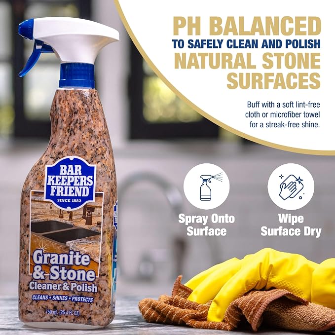 Bar Keepers Friend Granite & Stone Cleaner & Polish (25.4 oz) Granite Cleaner for Use on Natural, Manufactured & Polished Stone, Quartz, Silestone, Soapstone, Marble - Countertop Cleaner & Polish (2)