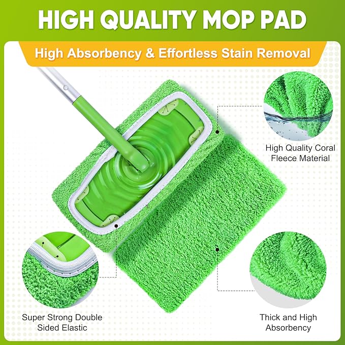 12-Pack Reusable Mop Pads Compatible with Sweeper Mop - 100% Coral Fleece Washable Refills - Microfiber Dry & Wet Sweeping Cloths for Multi-Surface/Hardwood Floor Cleaning