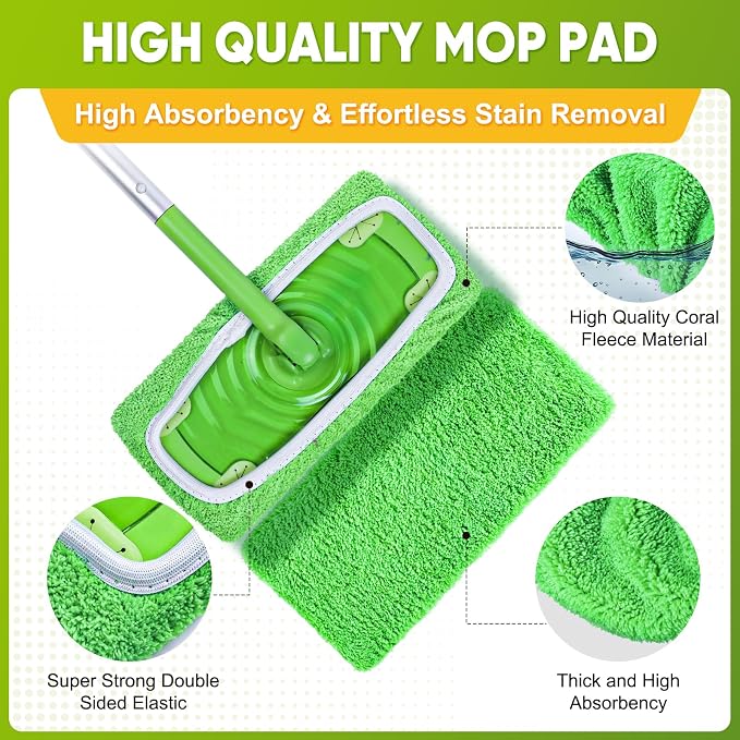 6-Pack Reusable Mop Pads Compatible with Sweeper Mop - 100% Coral Fleece Washable Refills - Microfiber Dry & Wet Sweeping Cloths for Multi-Surface/Hardwood Floor Cleaning