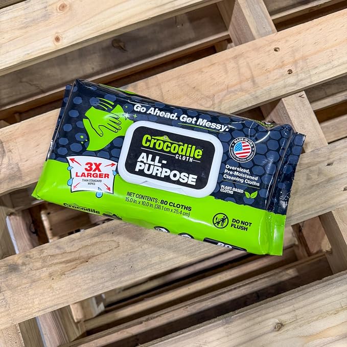 Crocodile Cloth All-Purpose Cleaning Wipes – 8 Pack/640 Total Count, 15"x10" Extra Large Plant-Based Disposable Cloths – Moist, Absorbent, Safe on Skin, Multi-Surface Use