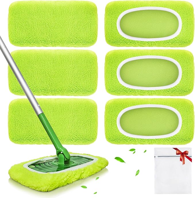 Reusable Mop Pads fit Swiffer Sweeper Mop - Microfiber Wet Pads Refill & Machine Washable Dry Sweeping Cloths for Mopping All Sealed Floors - Hardwood, Laminate, Tile & Stone (Mop is not Included)