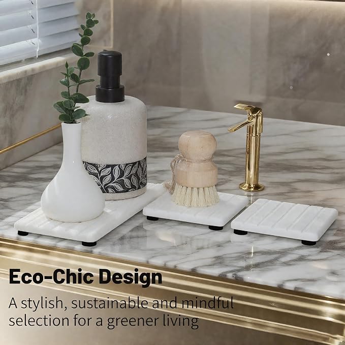 3PCS Stone Drying Tray, Stones Soap Trays, Water Absorbing Stone Tray for Sink, Fast Dry Diatomite Stones Mat, Used for Hand Soaps,Sponge,Toothbrush Holder in Bathroom Counter and Kitchen Sinks