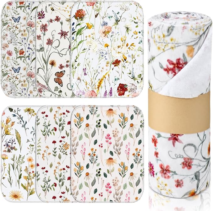 Reusable Cleaning Cloths Washable Cotton Kitchen Dish Towels for Home Party Supplies Bulk, 9.84x11.81in (36 Pack,Vintage Wildflower)