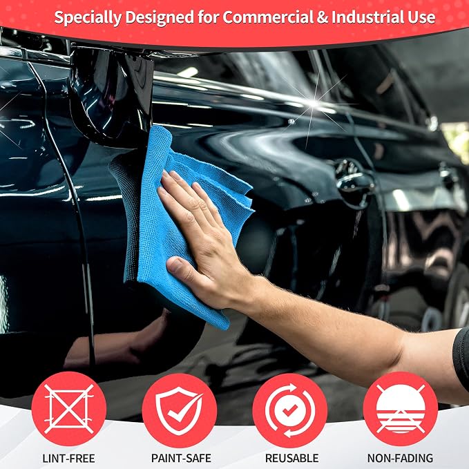 Shop Towels, 100 Pack Microfiber Towels for Cars, Microfiber Cleaning Cloths, Bulk Multipurpose Lint-Free Cleaning Rag for Mechanic Automotive Garage Office, 11.5"*11.5" Blue