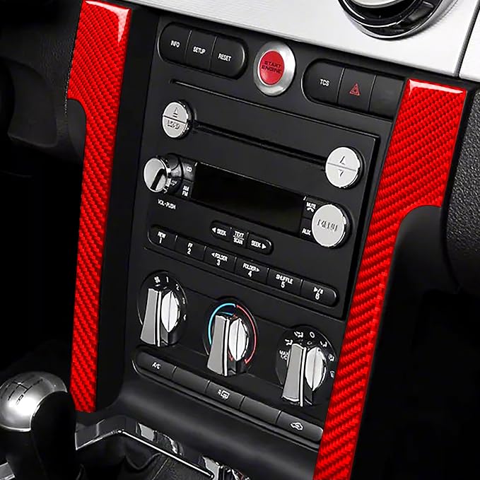 Red Real Carbon Fiber Trim for Ford Mustang Accessories | for GT Shelby 2005 2006 2007 2008 2009 Central Console Dashboard Panel Cover Kit Interior Thick Overlay Decal 6PCs