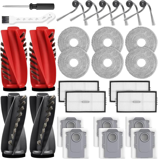 28 Pack Accessories Kit for Roborock Saros 10R/Saros 20/Qrevo Edge 2 Vacuum | 2 Pairs Mainbrush 6 Side Brush 4 Filter 6 Mop Pads 6 Dust Bags 1 Cleaning Brush 1 Screwdriver