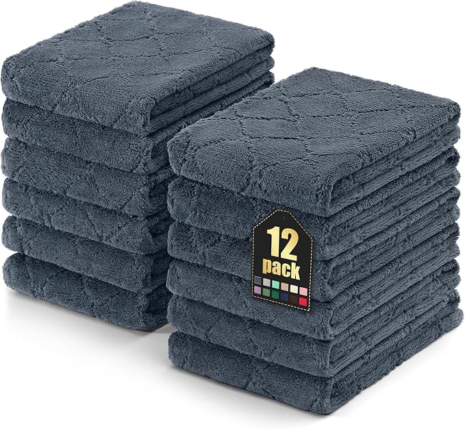 Homaxy 12 Pack Dish Towels for Kitchen (10 x 20 Inches, Dark Grey), Super Soft and Absorbent Coral Velvet Dish Cloths for Washing Dishes, Nonstick Oil Fast Drying Microfiber Cleaning Cloth