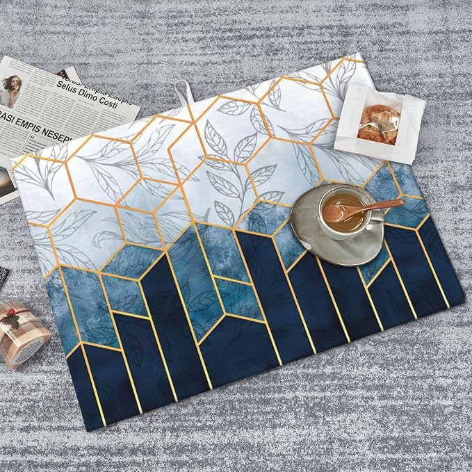 Blue Marble Texture Leaves Dish Drying Mat 18x24 For Kitchen Counter Absorbent Microfiber Dishes Pad Dish Drainer Rack Mats Fast Dry Kitchen Accessories
