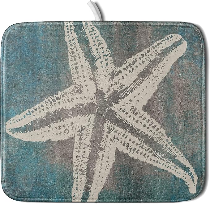 Giwawa Vintage Starfish Dish Drying Mat Coastal Beachy Nautical Drainer Rack Mat 16"x18" Absorbent Washable Dish Dry Pad for Kitchen Counter Sink