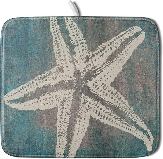 Giwawa Vintage Starfish Dish Drying Mat Coastal Beachy Nautical Drainer Rack Mat 16"x18" Absorbent Washable Dish Dry Pad for Kitchen Counter Sink
