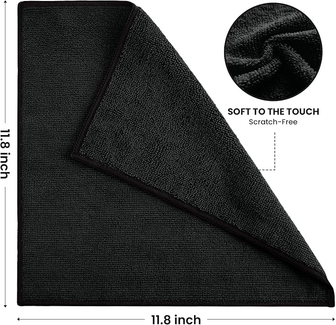 SIFANGKE Microfiber Cleaning Cloth, 12 Pack Lint-Free and Highly Absorbent Rags, Black Reusable Microfiber Towels for Car, Kitchen, Bathroom and Household Cleaning Supplies, 11.8"X11.8"