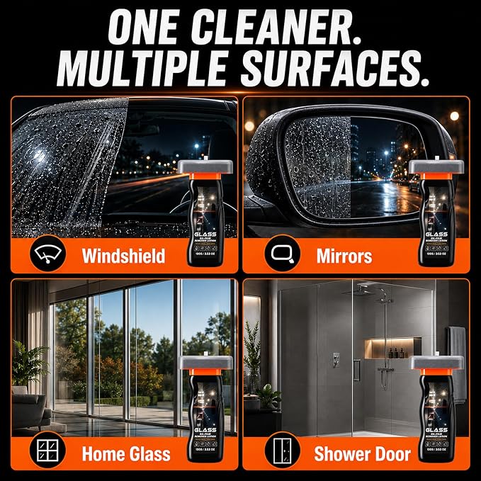 Oil Film Remover for Car Windshield, Automotive Glass Cleaner for Windows | Removes oil film, road grime and water spots to restore clear glass for safer driving on windshields, mirrors and windows
