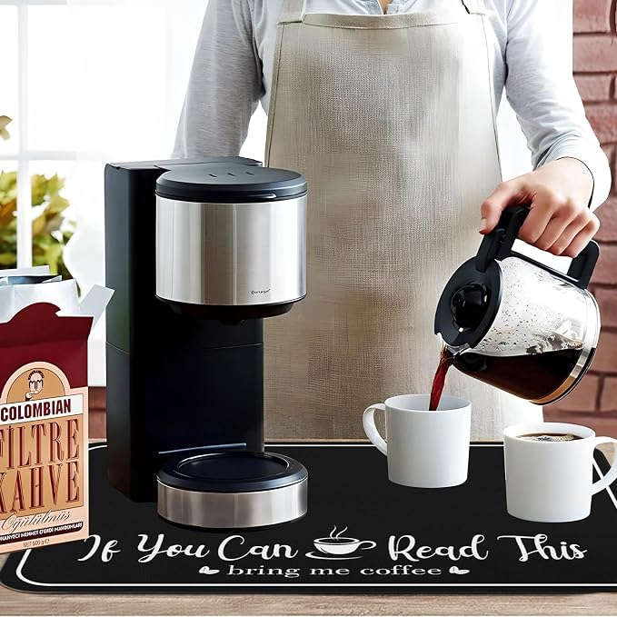 Coffee Bar Mat for Countertops 23inx15in,Absorbent Hide Stain Anti-Slip Cafe Bar Accessories Fit Under Coffee Machine Mat,Dish Drying mats for Kitchen Counter