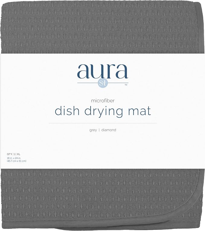 S&T INC. Dish Drying Mat, 18" x 24", XL, Diamond Texture, Charcoal Grey | Absorbent Microfiber, Extra Large Kitchen Counter Mat for Dishes, Utensils, Pots and Pans, Machine Washable