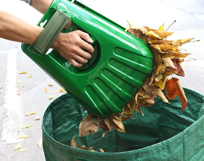 Gardzen Plastic Large Leaf Scoop & 12 Tines Gardening Leaf Rake Set, Comes with 72 Gallon Garden Bag