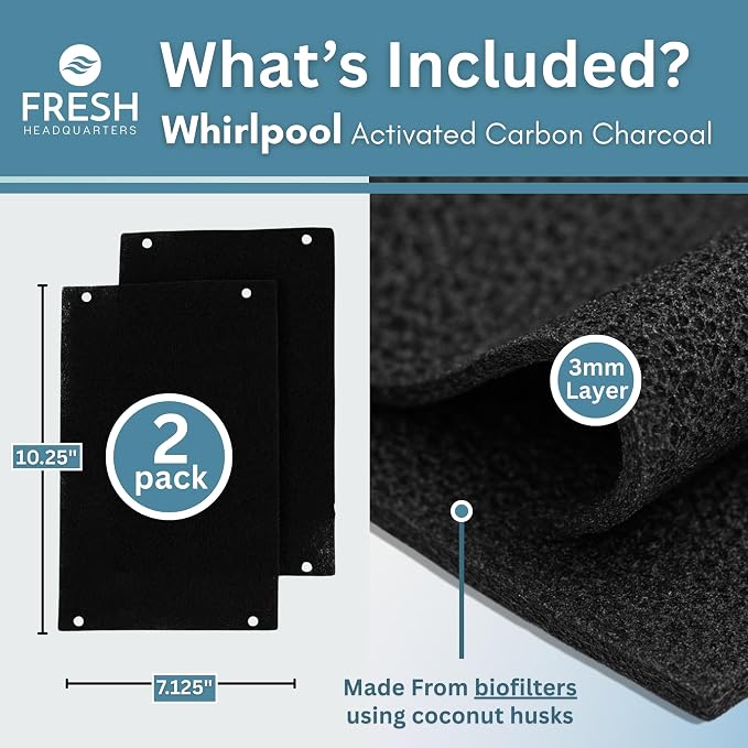 Activated Carbon Microwave Hood Filters - Charcoal Filters Compatible for Whirlpool Microwave Filter Replacement (WML55011HS & WML75011HZ, Low-Profile Models) - 10.25" x 7.125", 2-Pack - Made in USA