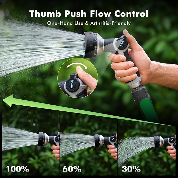 RESTMO 10-in-1 Water Hose Nozzle, Garden Hose Sprayer with 10 Adjustable Spray Patterns, Easy Thumb Control for Flow Adjustment, Ideal for Watering Plants & Lawns, Washing Cars & Pets, Black