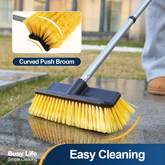Yocada Deck Brush with 4-Section Extendable Handle Floor Scrub Brush | Soft &Medium Bristles Non-Slip Grip for Outdoor Deck Patio Bathroom Garage Concrete Cleaning 54.3 Inch