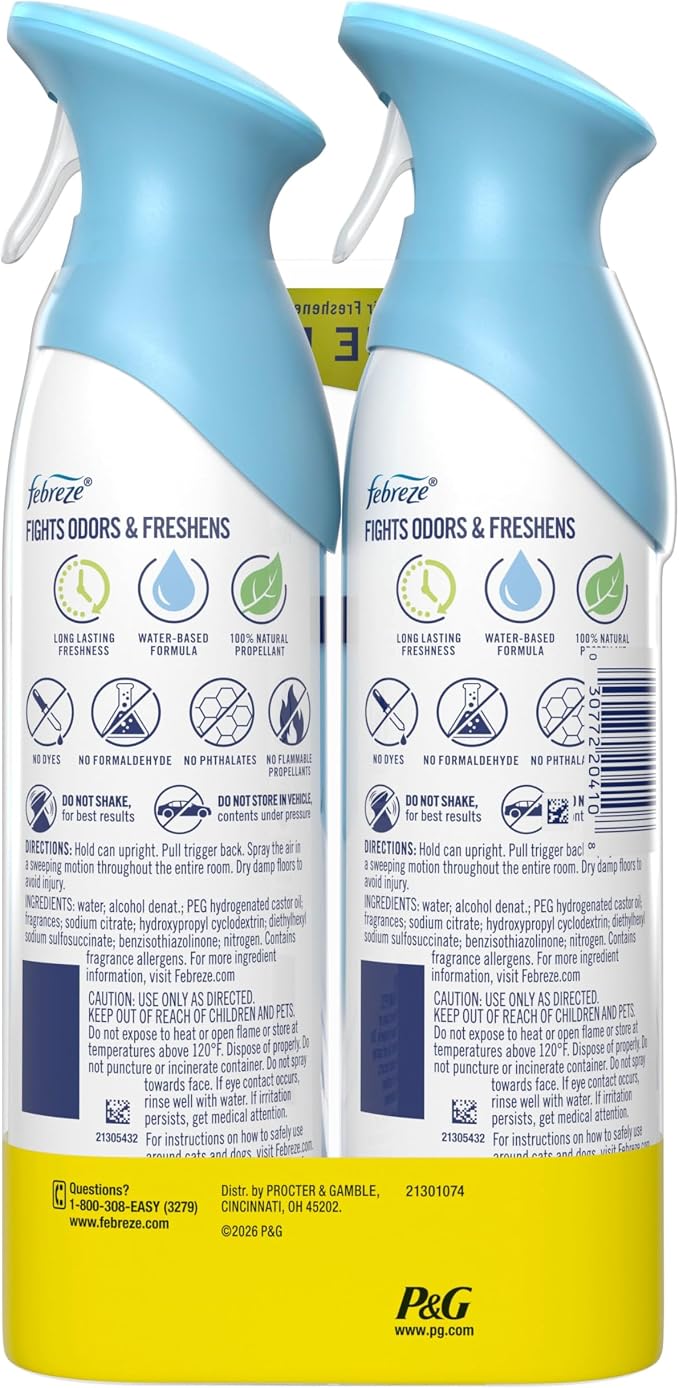 Febreze Air Mist, Air Freshener Spray, Odor Fighting Room Spray, Deodorizer for Home Bathroom Kitchen Office Apartment Dorm Room Classroom, Linen & Sky Scent, 8.1oz (Pack of 2)