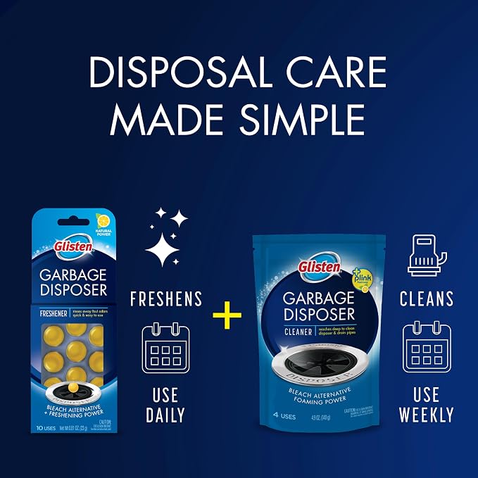 Glisten Garbage Disposer Freshener, Sink Disposal Odor Eliminator, Quick and Easy-to-Use, Lemon Scent, 30 Capsules Total