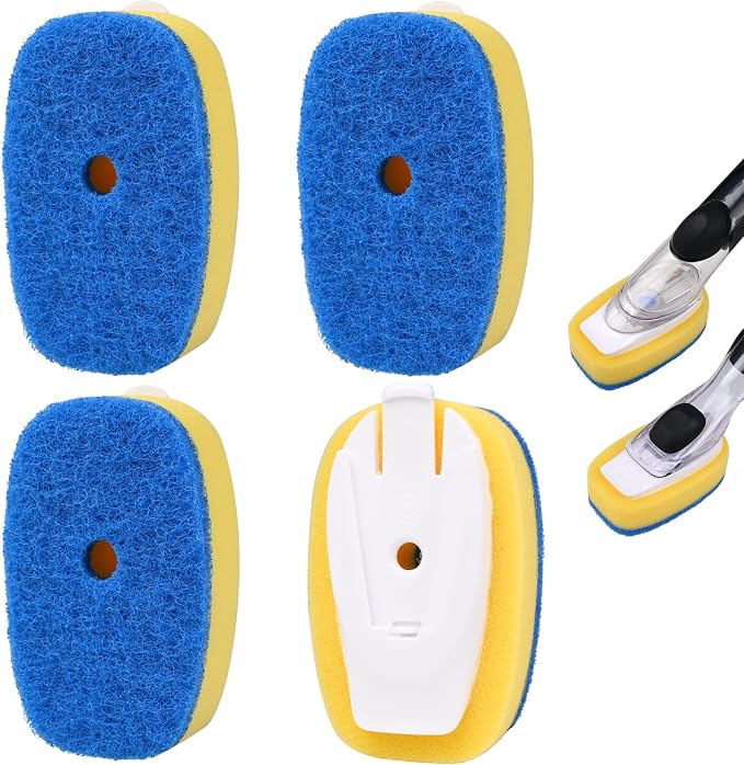 Sponge Brush Refills for OXO Soap Dispensing Dish Brush 4 Pack Refill Heads | Scrub Replacement Head for Scrubber Non-Scratch Sponge Replacement Head Fits Soap Dispensing Handle for Pots Pans Sink