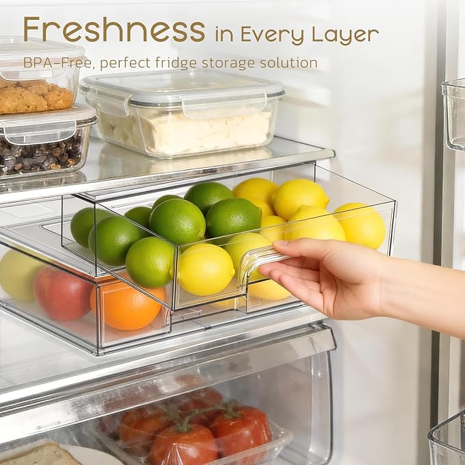 Criusia Stackable Storage Drawers, 3 Pack Clear Acrylic Makeup & Bathroom Organizer, Versatile Storage Bins for Vanity, Under Sink, Kitchen Cabinets & Pantry