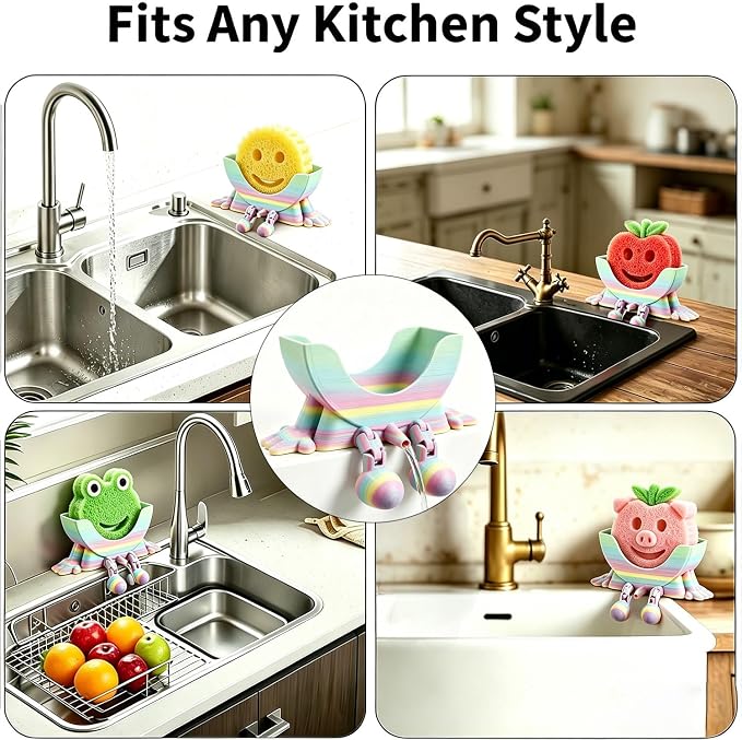 Creative Drainage Sponge Holder: Traceless Glue, 3D Printed Funny Kitchen Sink Holder, Keeps Sponge Dry – for Scrub Daddy (1, Gradient Random)