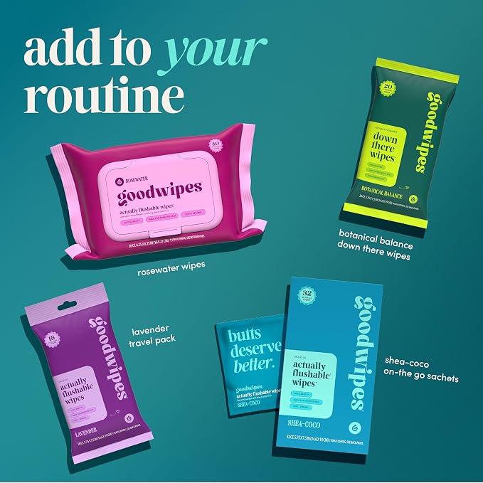 goodwipes Flushable Wipes for Women - Shea-Coco Individually Wrapped Travel Butt Wipes To Go, Mini Purse & Festival Essentials for Adults, pH Balanced for Feminine Hygiene, 32 Count (1 Pack)