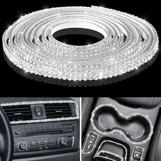 Kingdder 32.8 ft Bling Car Trim Self Adhesive Bling Car Accessories for Women Rhinestone Strip Glitter Diamond Sticker DIY Line Molding Dashboard Decal Shiny Auto Stuff for Interior Exterior Decor
