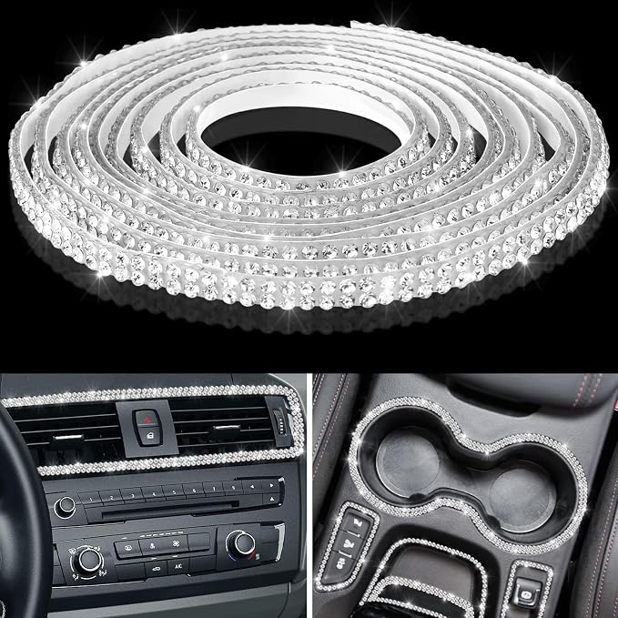 Kingdder 16.4 ft Bling Car Trim Self Adhesive Bling Car Accessories for Women Rhinestone Strip Glitter Diamond Sticker DIY Line Molding Dashboard Decal Shiny Auto Stuff for Interior Exterior Decor