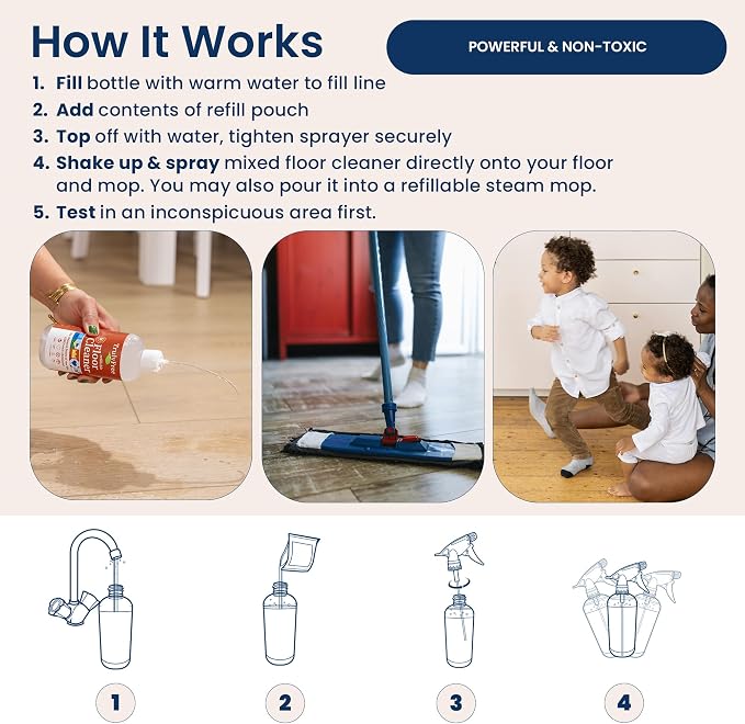 Truly Free Floor Cleaner Kit - Plant-Based Mopping Solution - DIY All-Surface Cleaner for Hardwood, Tile, Wood & Concrete (16 oz Reusable Empty Bottle + Two Fills, 3 oz ea.)