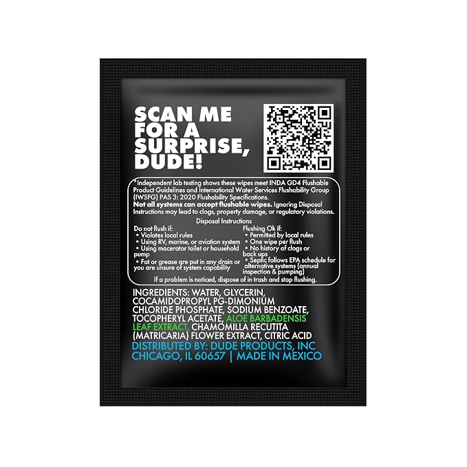DUDE Wipes On-The-Go Unscented Travel Wipes - 30 Count (Individually Wrapped) - Extra-Large Adult Flushable Wipes for Sensitive Skin - Infused with Vitamin E and Aloe - Septic and Sewer Safe