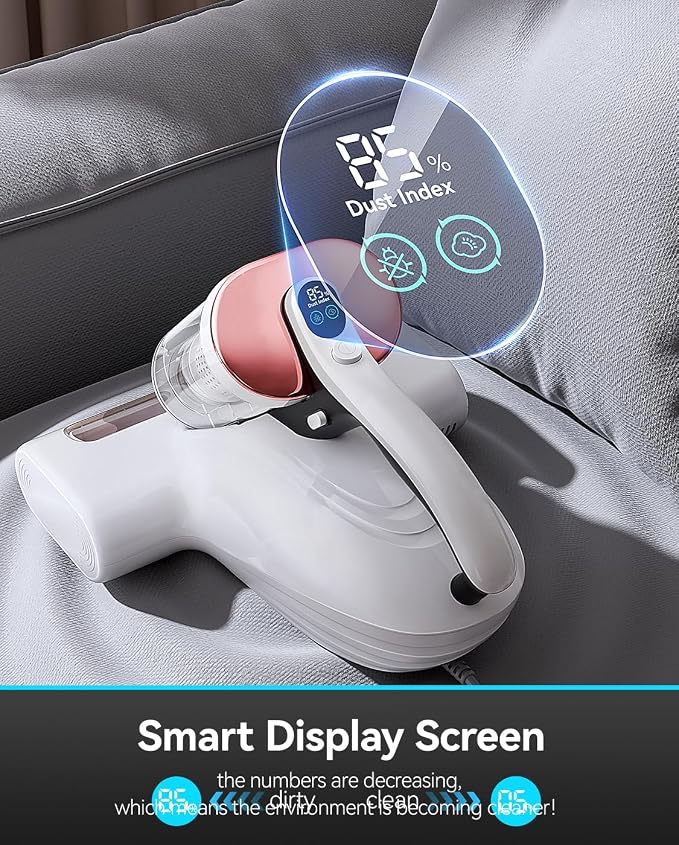 uwant Bed Cleaner with 14Kpa Suction Metal Roller 253.7nm Uv-c Light Mattress Vacuum Cleaner 36000RPM/Min 149℉ Heating HEPA Filter&Ultrasonic Mattress Vacuum for Sofa, Pillow, Bed Throws Set of 1