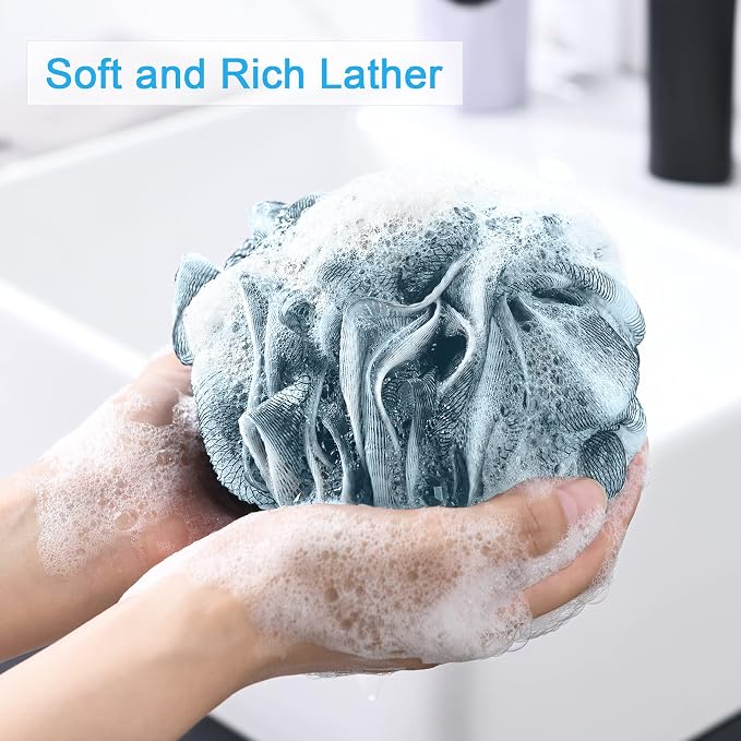 AmazerBath Bath Shower Loofah Sponge 60g/PCS Bath Sponges for Men Exfoliating- Set of 4 Indigo