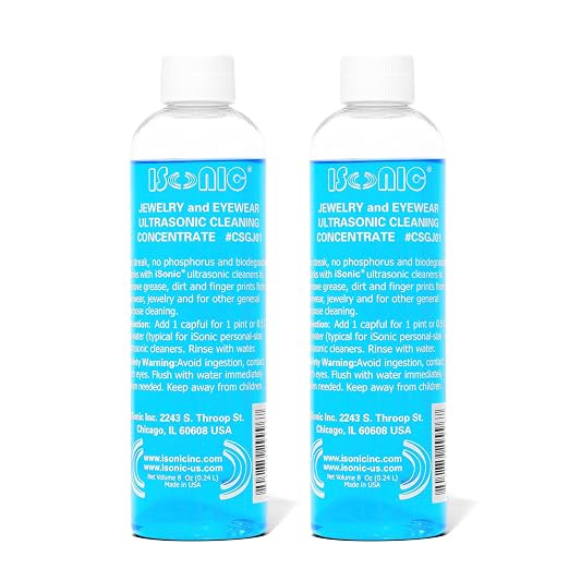 iSonic Ultrasonic Jewelry & Eyeglass Cleaner Solution Concentrate - Professional Cleaning Liquid for Ultrasonic Machine - Clean Gold, Silver, Diamond, Watch, Glasses, Eye Wear, 8-oz. [2-Pack]
