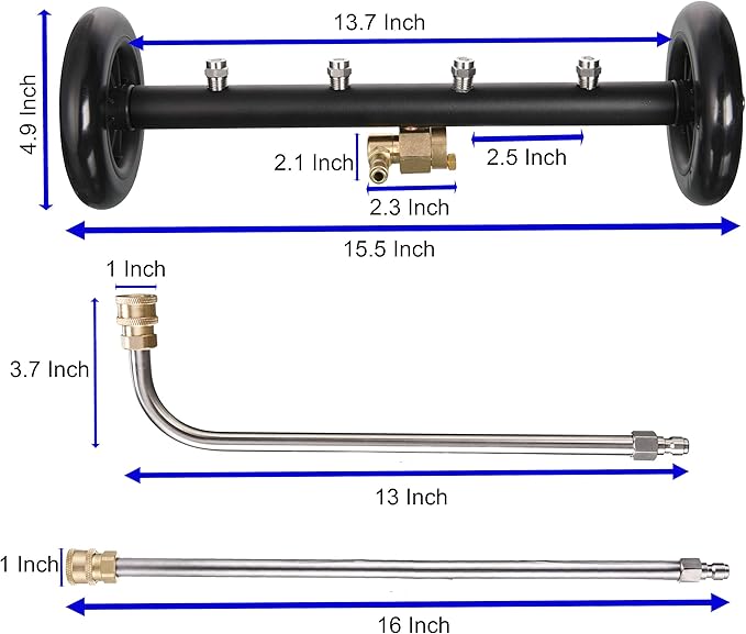 Tool Daily Dual-Function Undercarriage Cleaner 16 Inch, 3 Extension Wand | Underbody Car Wash Water Broom, Surface Cleaner for Pressure Washer, 4000 PSI