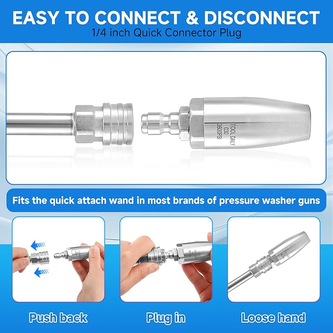 Tool Daily Turbo Nozzle Pressure Washer Stainless Steel, 360° Rotating | Pressure Washer Nozzle for Cleaning Brick, Concrete, and Wooden Surfaces, 1/4" Quick Connect, 3600 PSI, 3.0 GPM