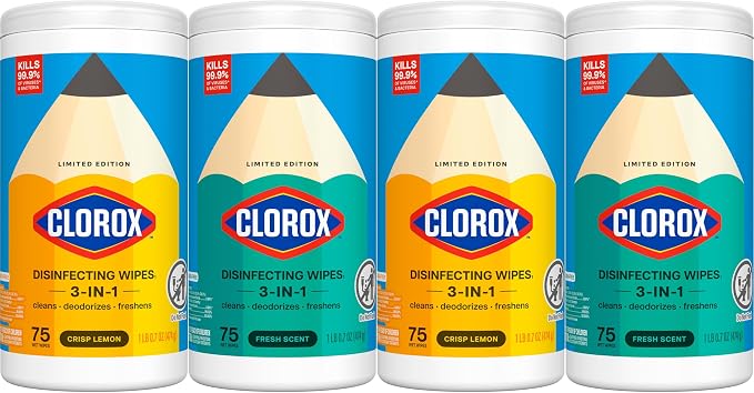 Clorox Disinfecting Wipes Back to School Variety Pack, 75 Count Each, Pack of 4 (Package May Vary)