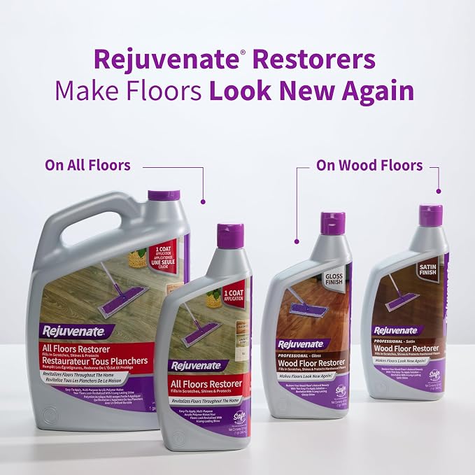 Rejuvenate Professional Wood Floor Restorer Fills Scratches, Shines And Protects Wood Flooring For A Matte Satin Shine, 32 Ounces | 1-Coat Application Fills Scratches, Shines & Protects Hardwood Floors, Leaves A Satin Finish, Safe For Pets & Kids