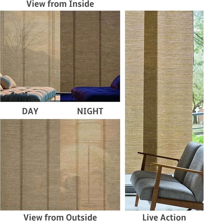 Replacement Fabric Panels for Sliding Glass Door (4-Pack, 23"x96"), Fabric Only, Natural Woven Blind Slats, Trimmable, Sheer, Track & Bottom Rail Not Included,Cappuccino Brown