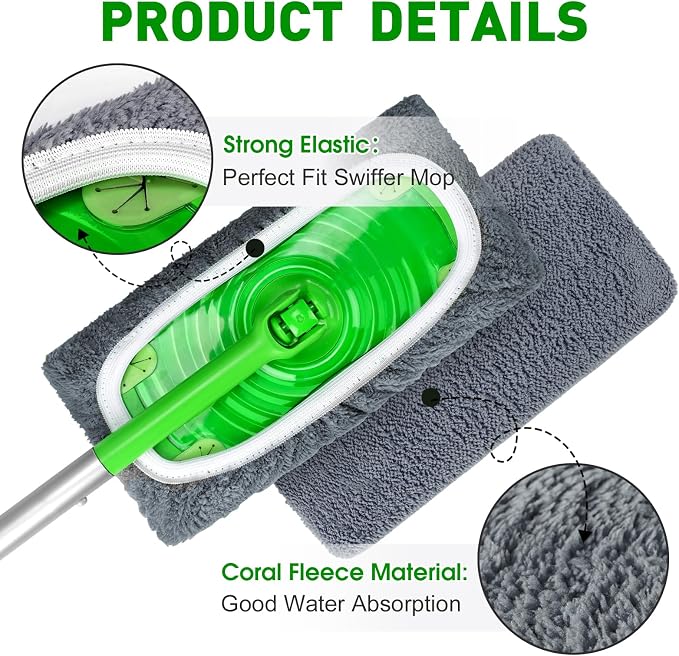 Reusable Mop Pads Compatible with Swiffer Sweeper Mops,Dry Flat mop Cover & Wet Pads Refills,Washable Microfiber Mop Pads for Floor Cleaning(8 Gray)