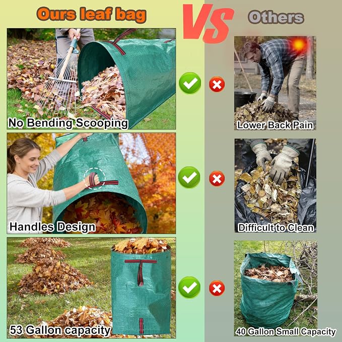 53 Gallon Leaf Collector, Reusable Leaf Bag, Dustpan-Type Yard Garden Bag | Heavy Leaf Pick up Tool Collapsible Lawn and Leaf Bag, Garden Yard Waste Container for Leaves, Lawn Debris, Grass Clippings