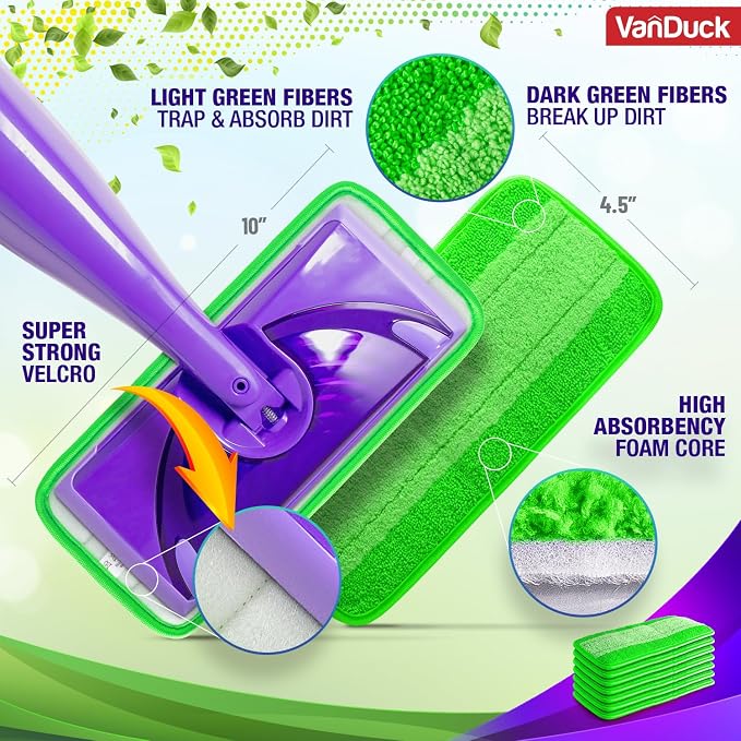 VanDuck Reusable Mop Pads for Swiffer WetJet Mops (4 Pack) | Washable wet mopping cloths, microfiber replacement refills, hardwood floor cleaning pads