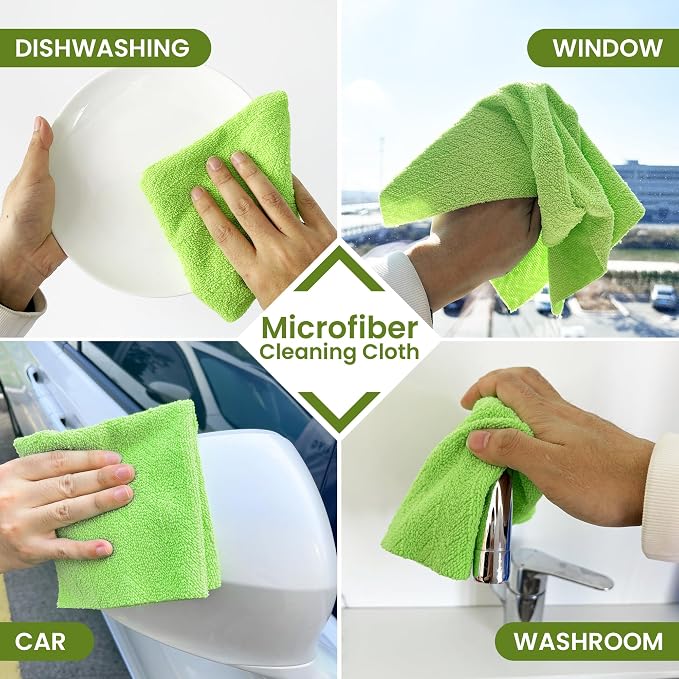 Greenfound Microfiber Cleaning Cloth Roll, 80 Pack Tear Away Towels, Reusable Washable Lint Free Scratch Free Absorbent Cleaning Rags for Kitchen Home Car Window Glass, 11.5 x 11.5 Inch Wave Green