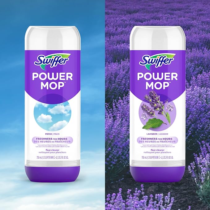 Swiffer PowerMop Liquid Floor Cleaner Refills, Solution for Power Mop, Fresh Scent, 2 Count Mopping Fluid Replacement Bottle, Spray Mops Cleaning Juice, No Bucket Needed, Multi-Surface and Wood