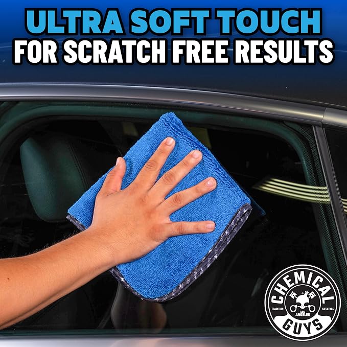 Chemical Guys, Professional Microfiber Towels, 16 x 16 in, Blue, 3 Pack | Ultra-soft, scratch-free towels to buff wax, dry panels and clean glass and interiors, machine washable